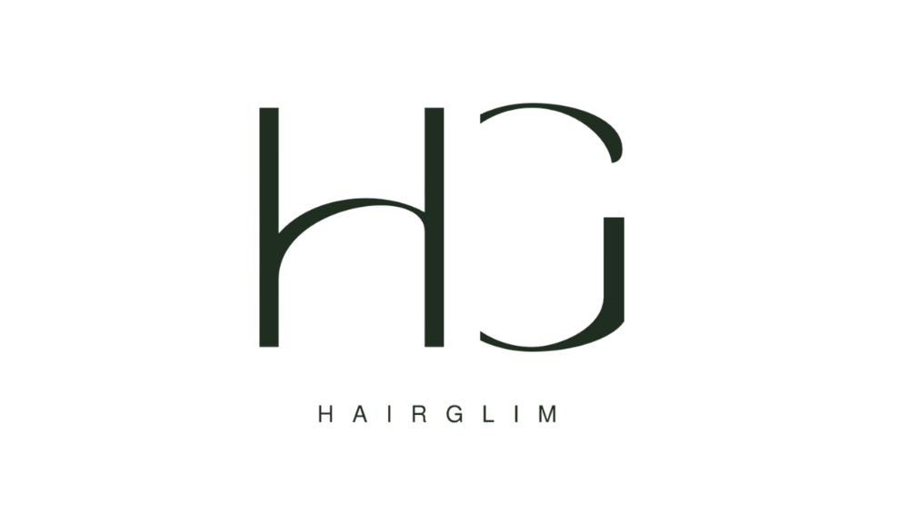 Logo for HairGlim featuring a stylized 'hG' with the name 'HairGlim' underneath.