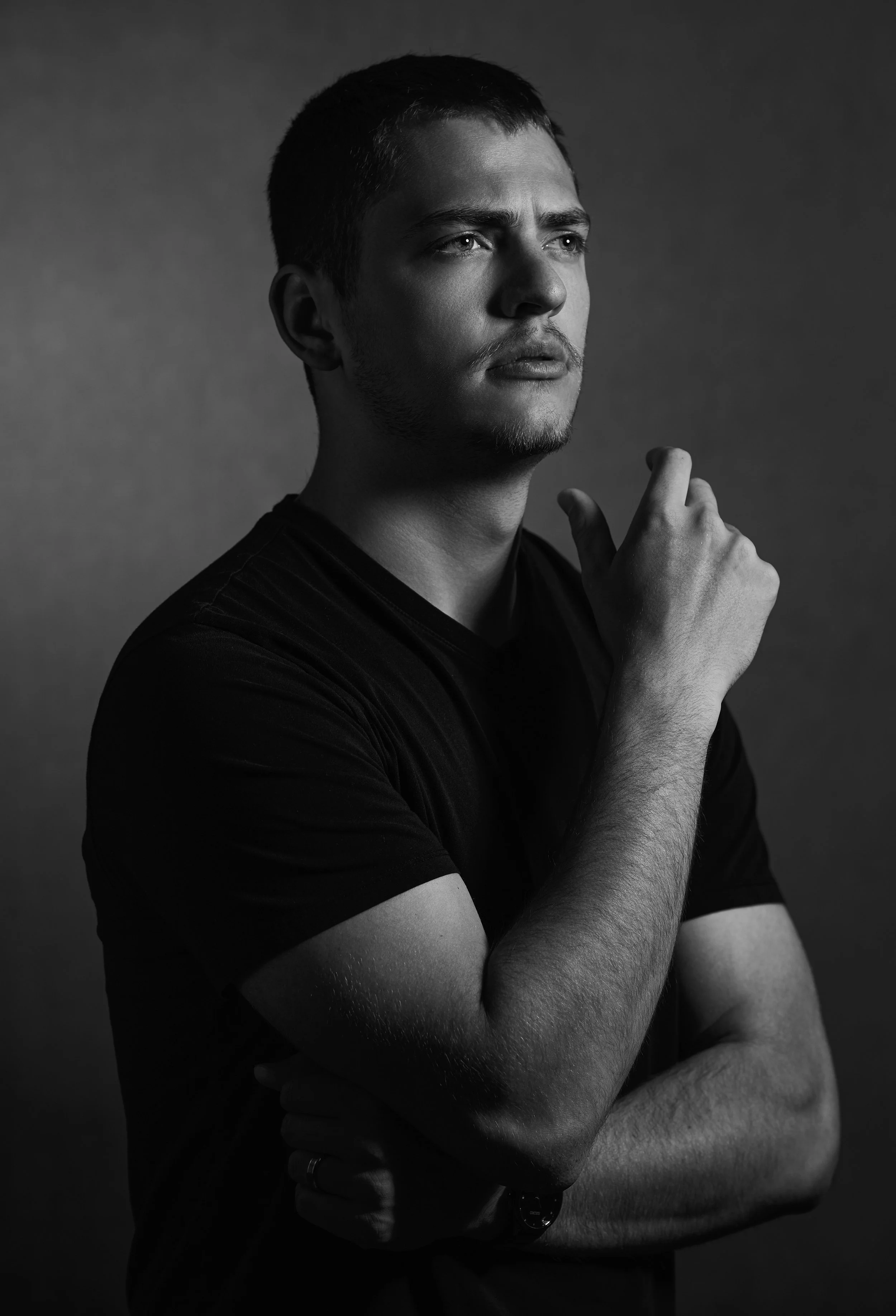 Modern studio portrait with soft lighting and natural skin texture photographed in Fort Wayne, IN.