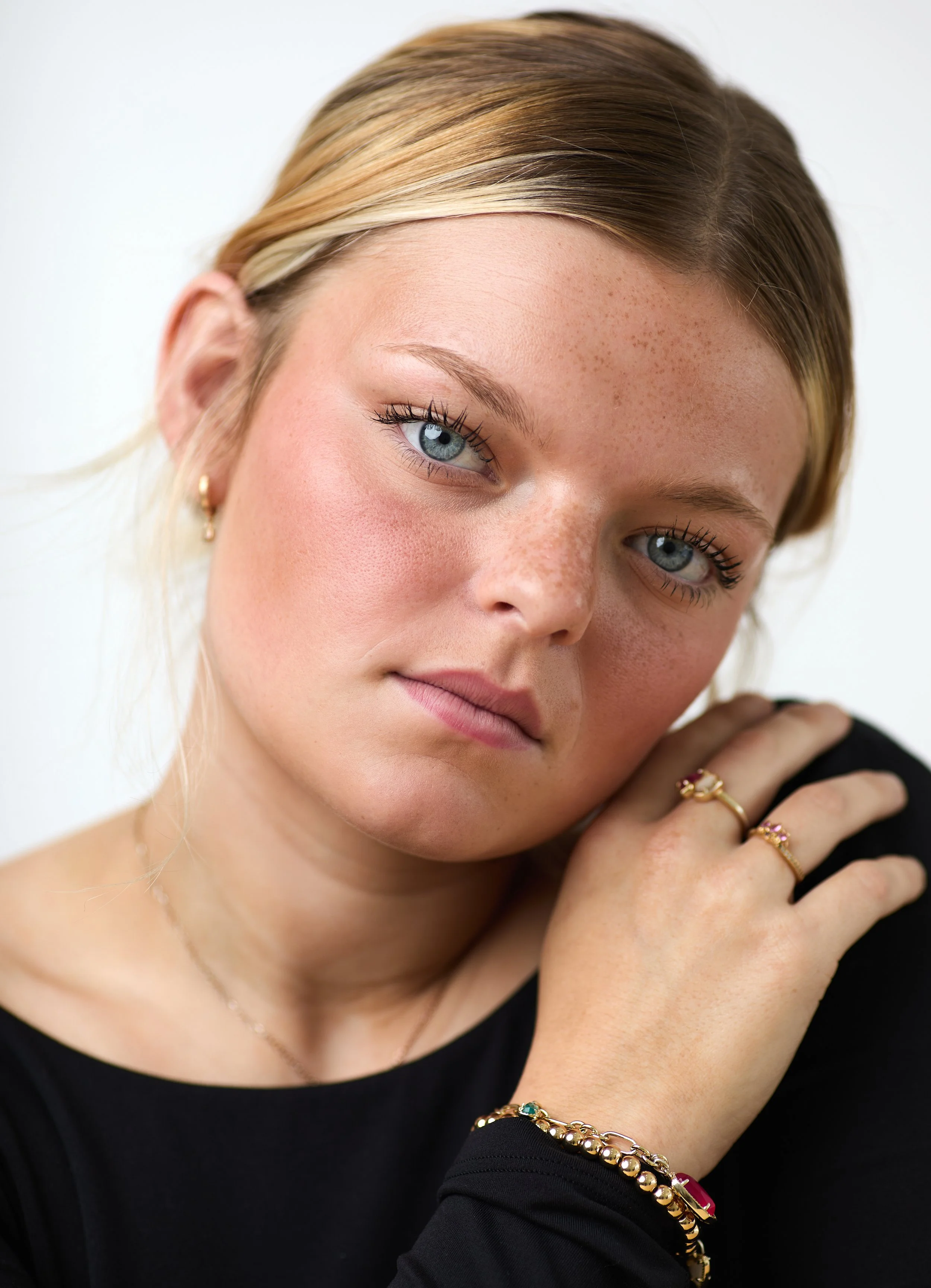 Modern studio portrait with soft lighting and natural skin texture photographed in Fort Wayne, IN.