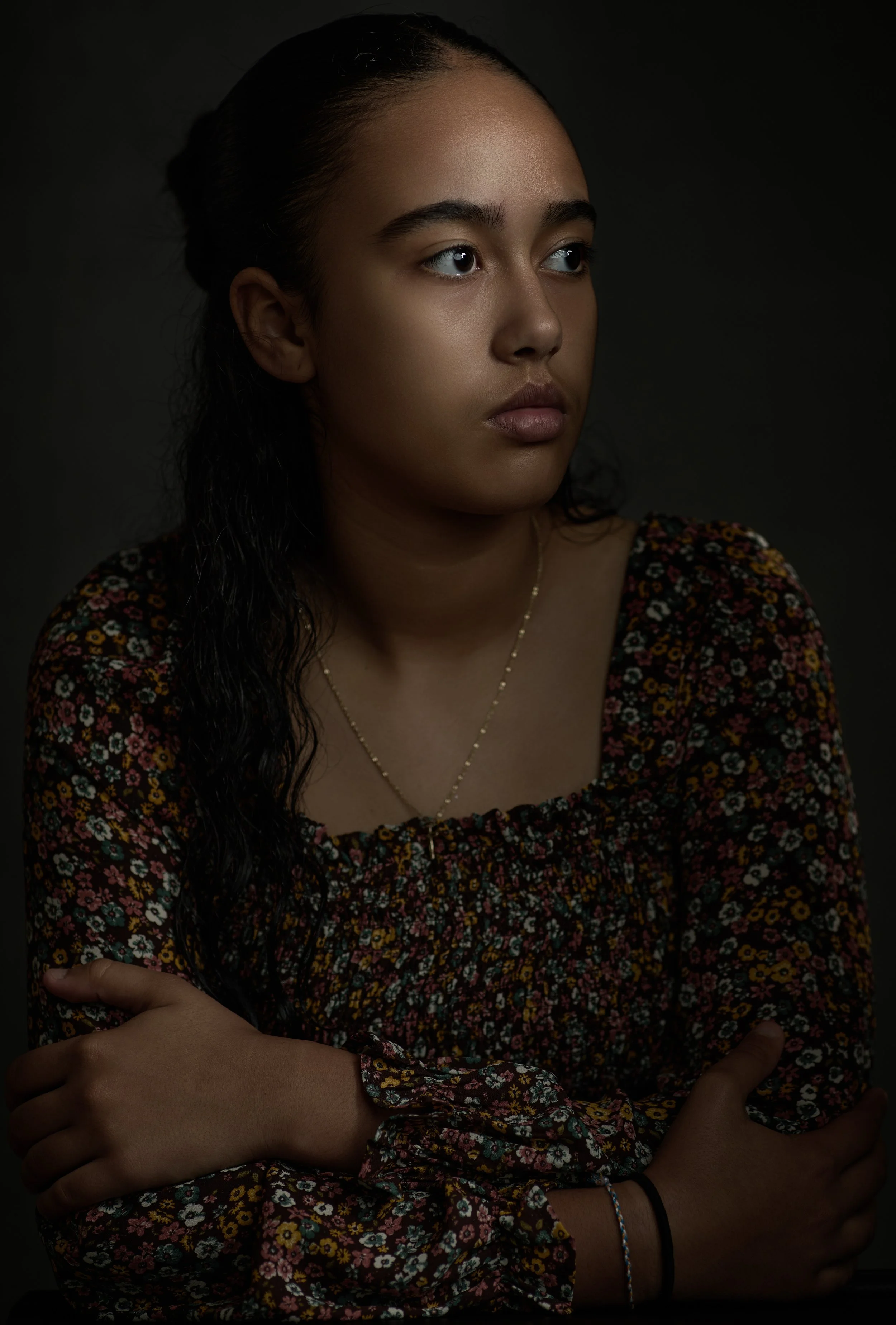 Modern studio portrait with soft lighting and natural skin texture photographed in Fort Wayne, IN.