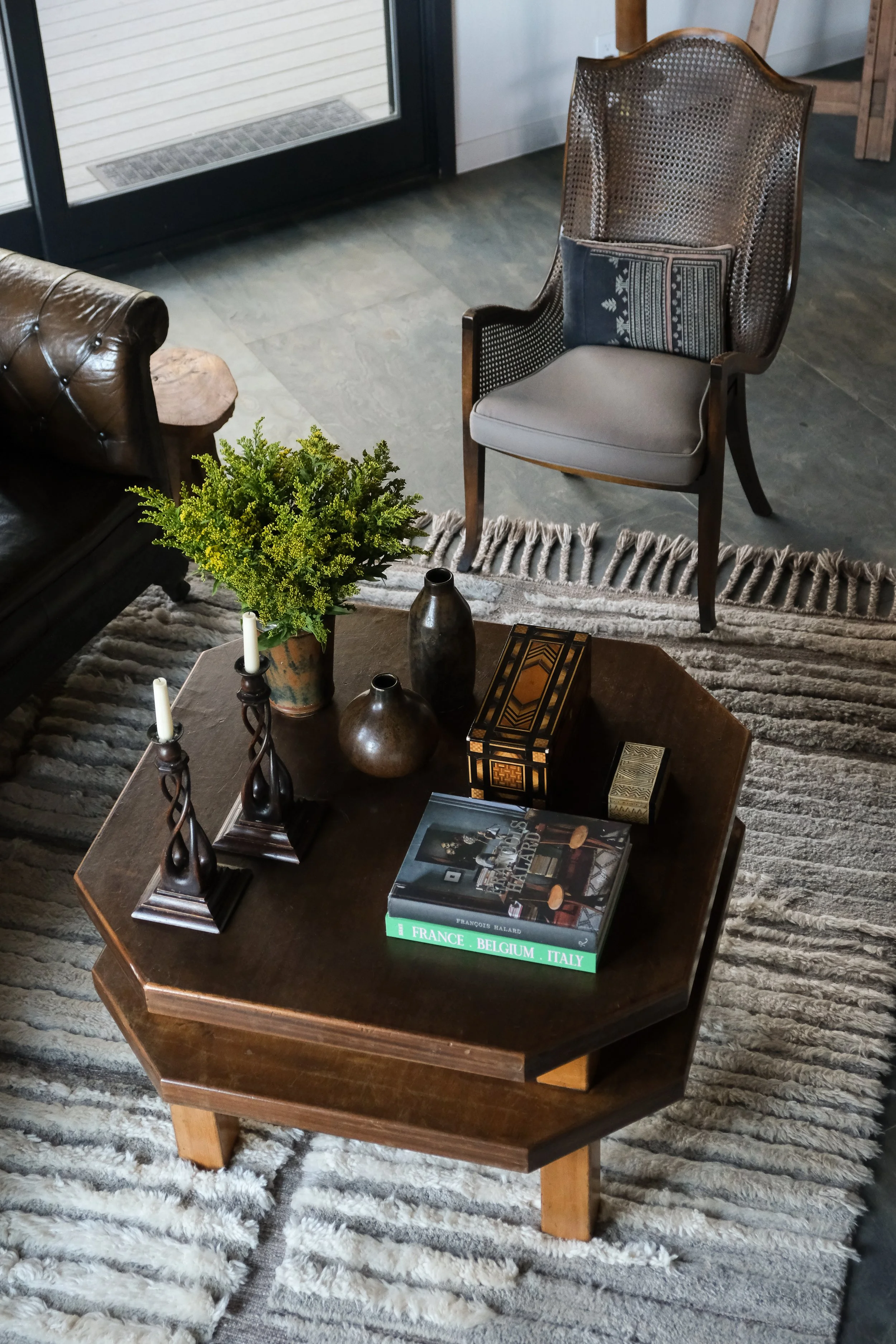 Antique-filled living room at Lee Stanton Montecito home