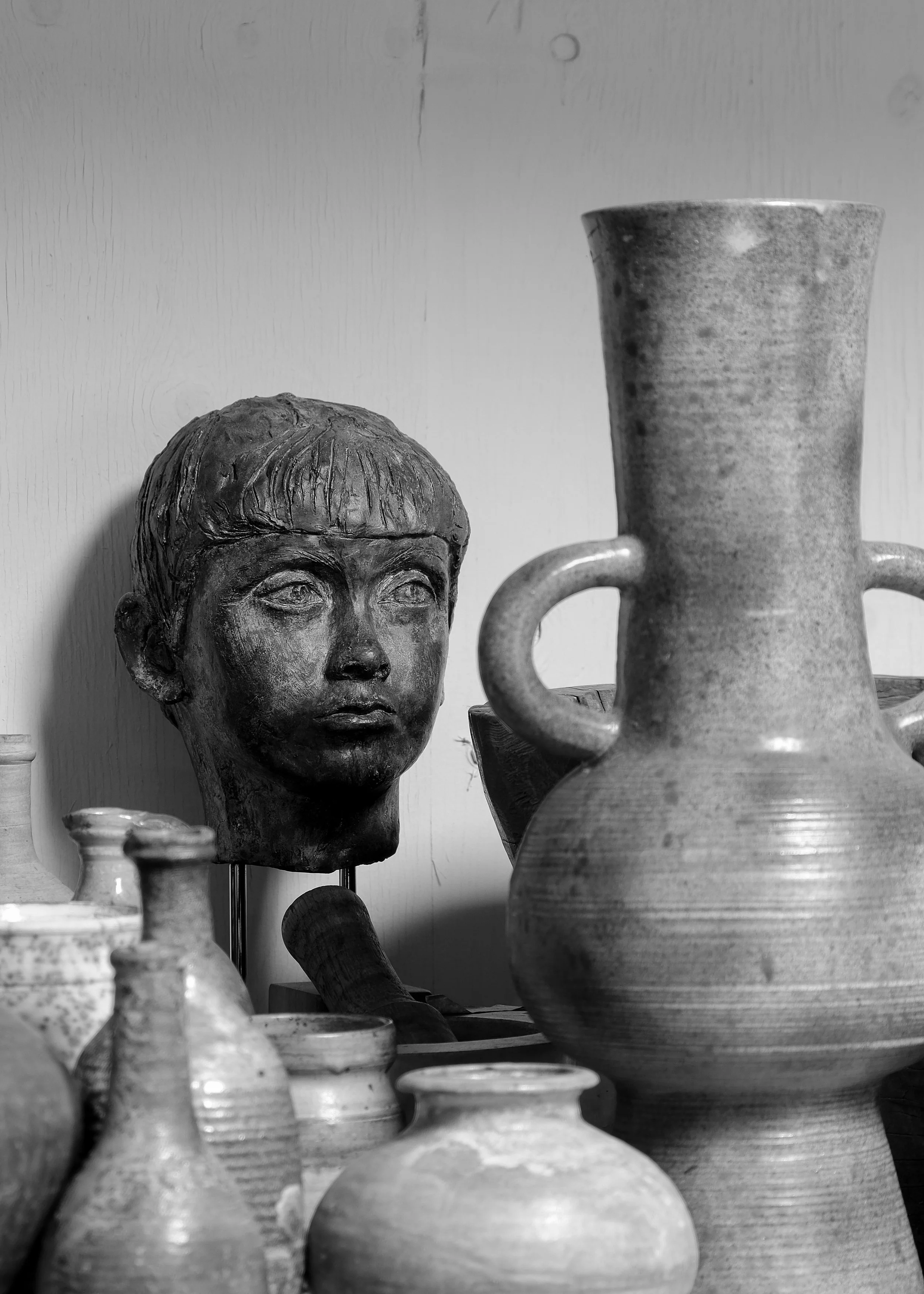 Black and white antique objects at Lee Stanton Los Angeles warehouse