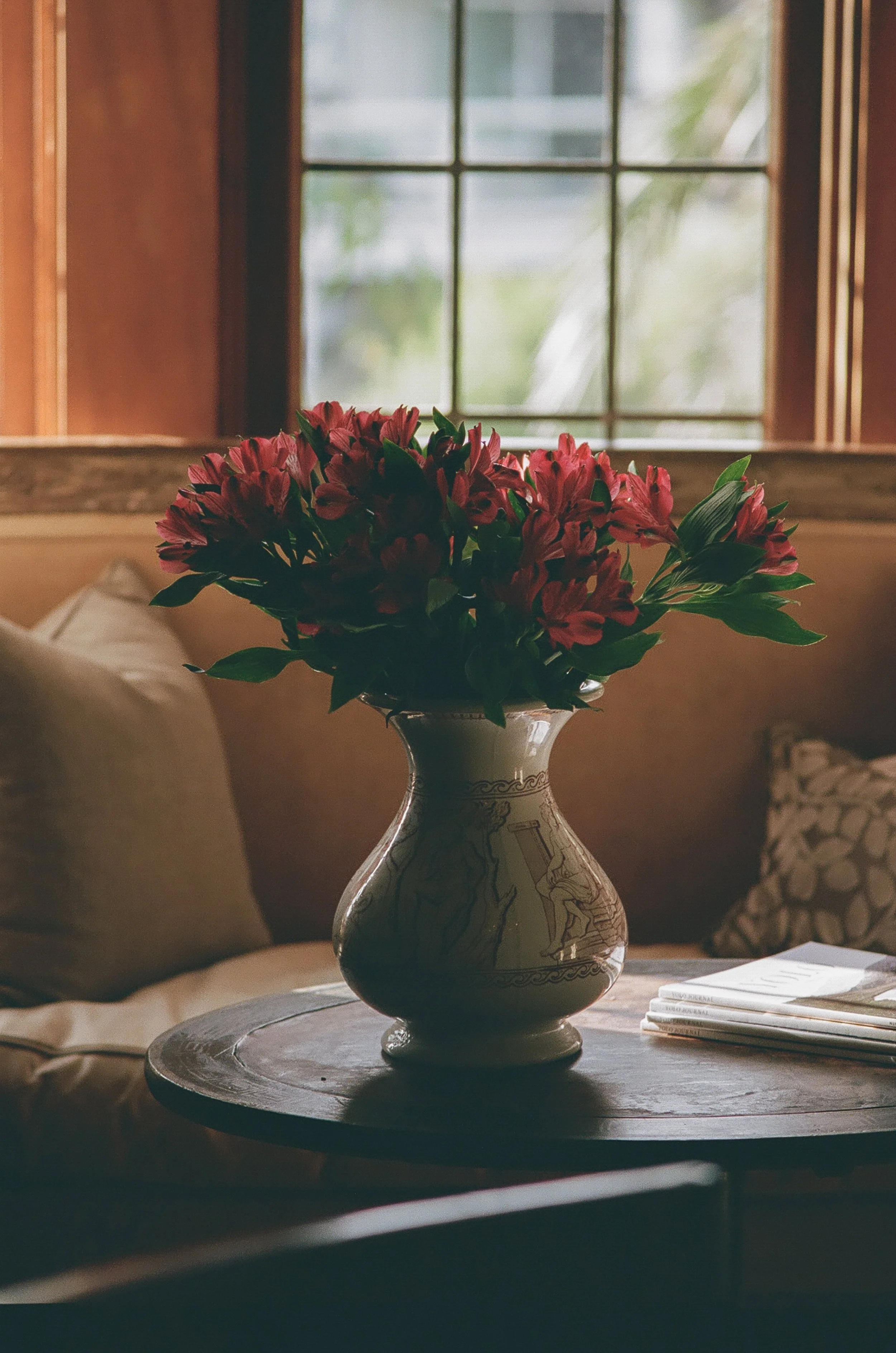 A decorative flower arrangement at Lee Stanton Laguna Beach home