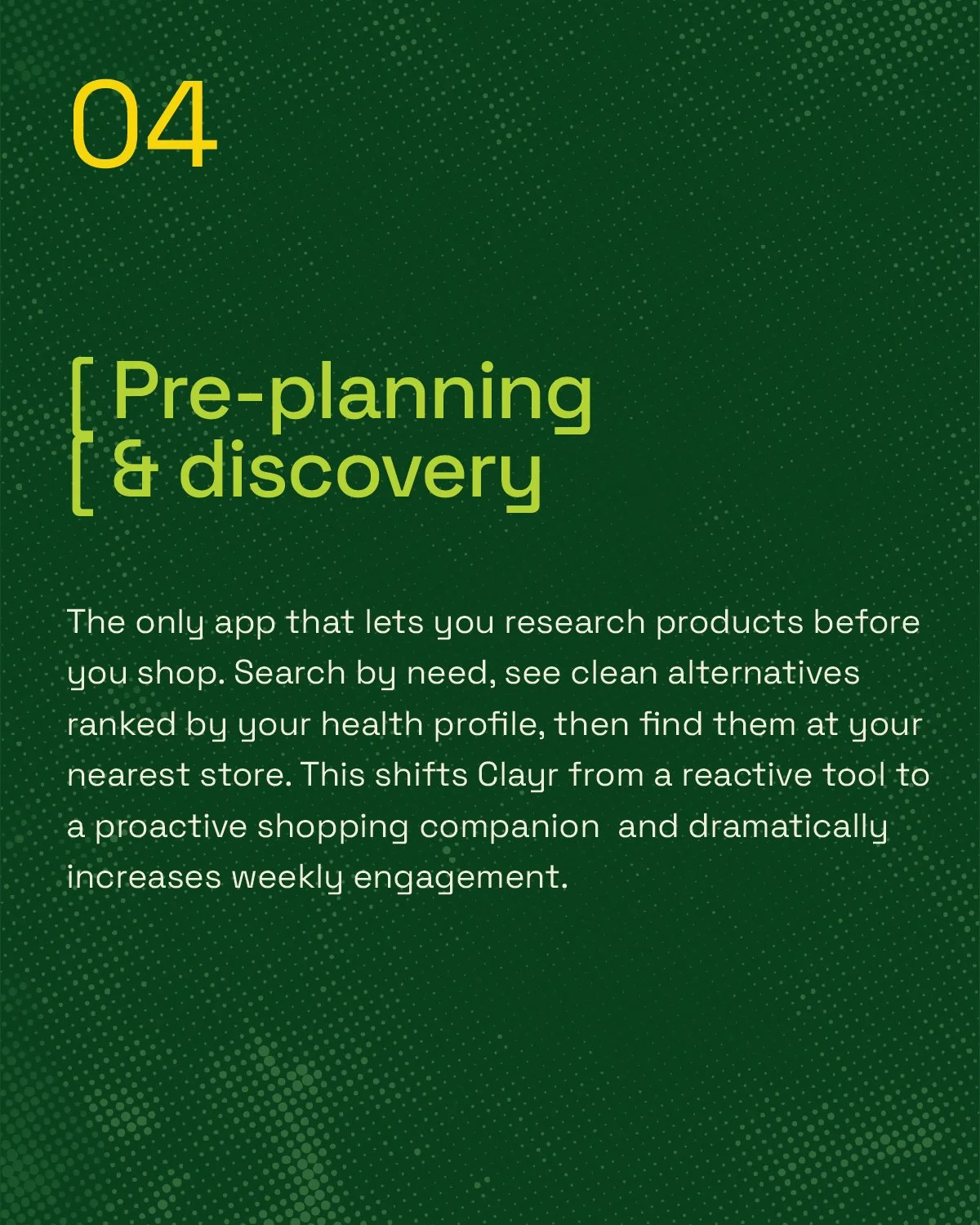 Green background with yellow and white text about a research app for product discovery and shopping.