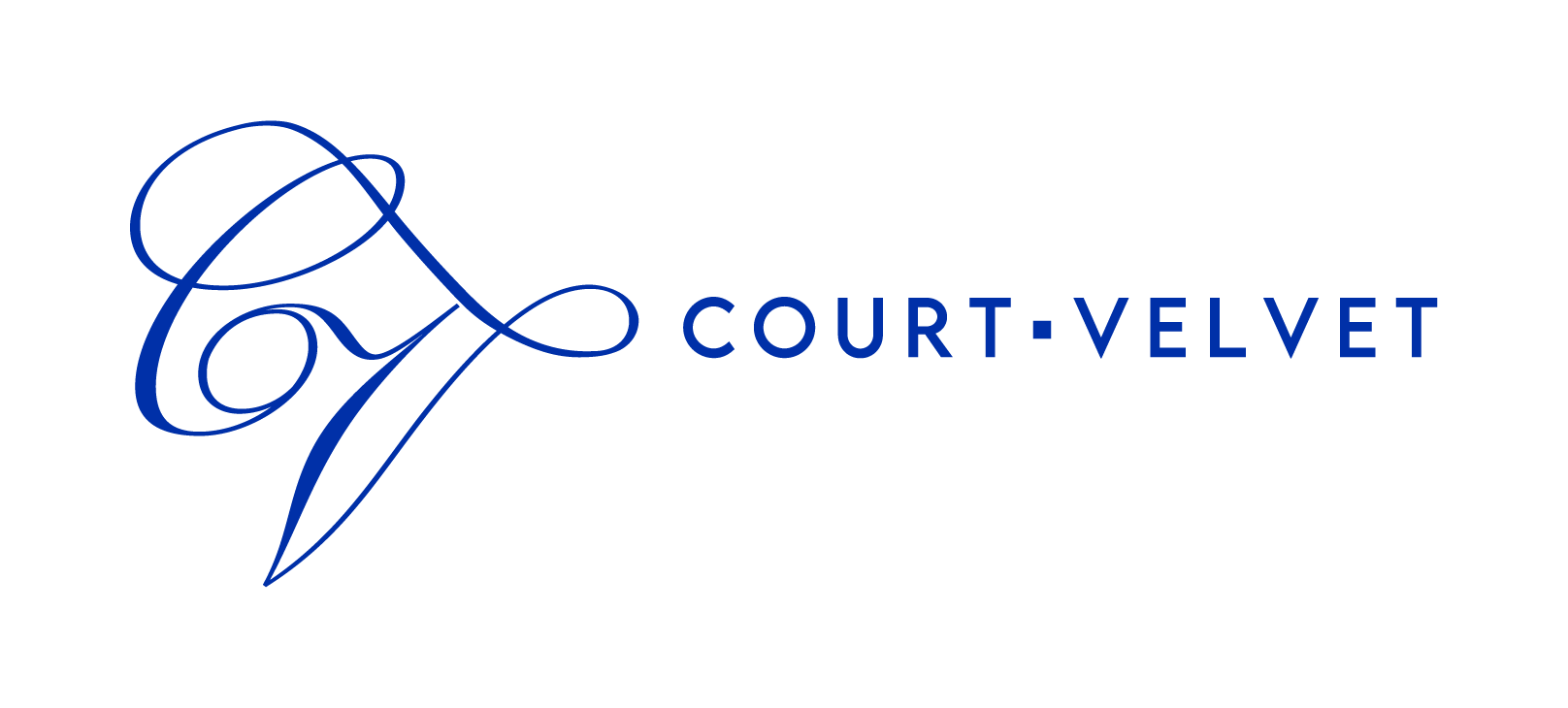 Logo with a blue cursive letter 'C' and the words 'COURT·VELVET' in capital letters.