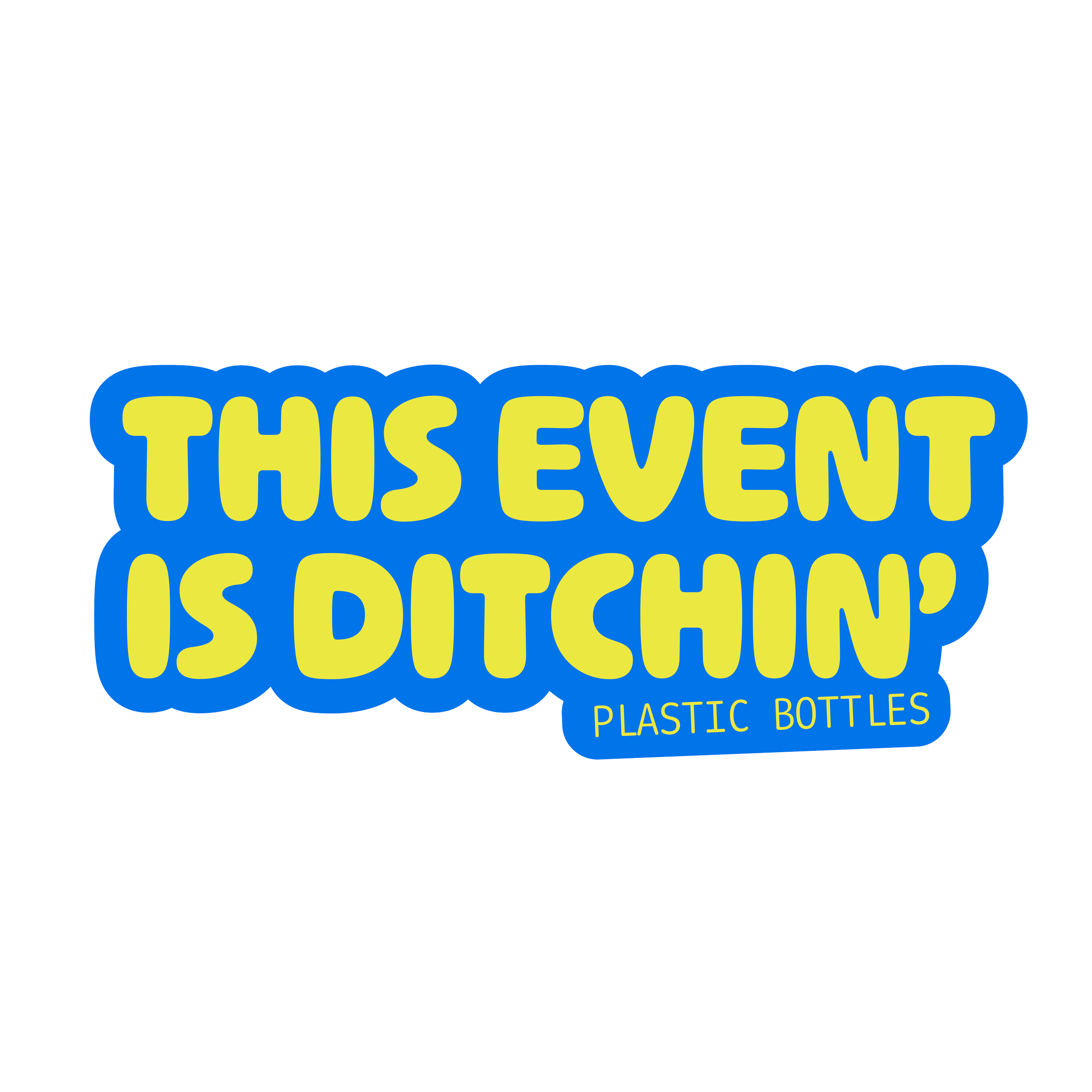 Text on a black background that reads 'What is in this image? Respond in American English.' and a logo with yellow text that says 'THIS EVENT' outlined in blue on a black background.
