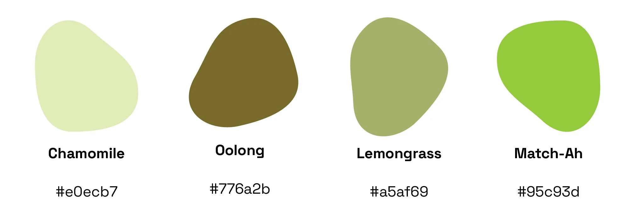 Color palette with four color swatches labeled from left to right: Chamomile, Oolong, Lemongrass, Match-Ah, with corresponding hex color codes.