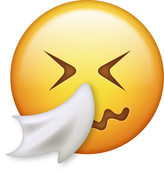 The sneezing emoji on IOS and Android to represent allergies