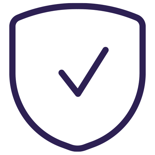 Icon of a shield with a checkmark inside, representing security or protection.