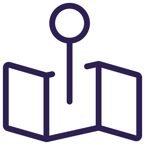 Icon of a map with a location pin, representing navigation or travel.