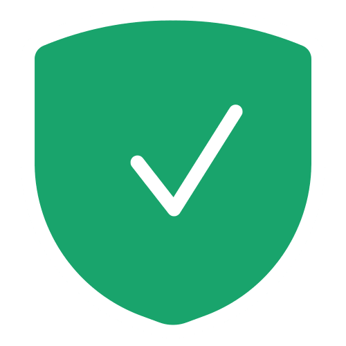 Green shield with a white checkmark in the center