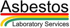 Sign for Asbestos Laboratory Services with red, yellow, green, and black stripes.