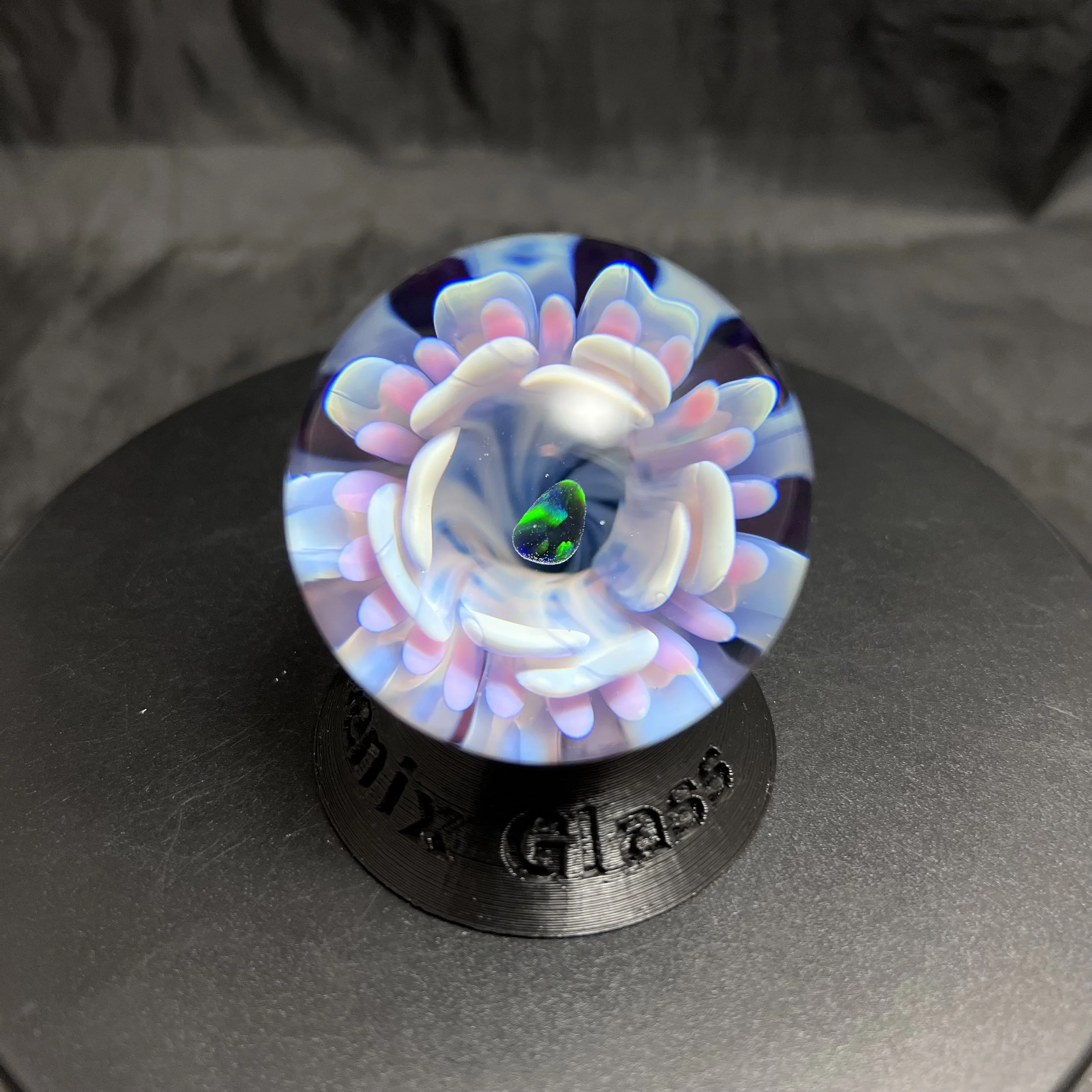 Handmade Opal Eater Glass Flower Marble - Implosion, pink, blue and moonstone - 1.84”/47mm