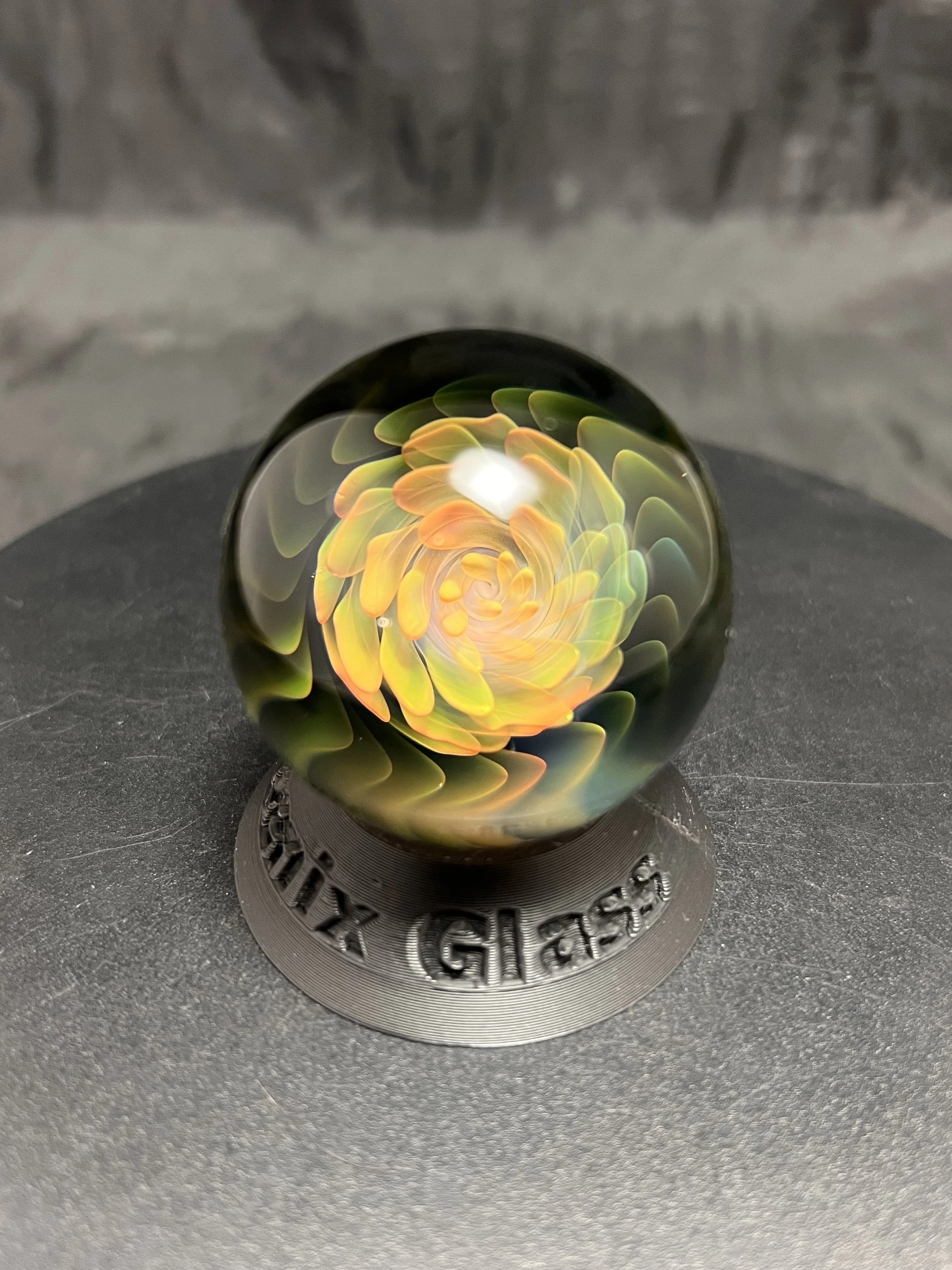 Silver and Gold Fumed Borosilicate Art Glass Marble. Flower implosion. Ponder the Orb.