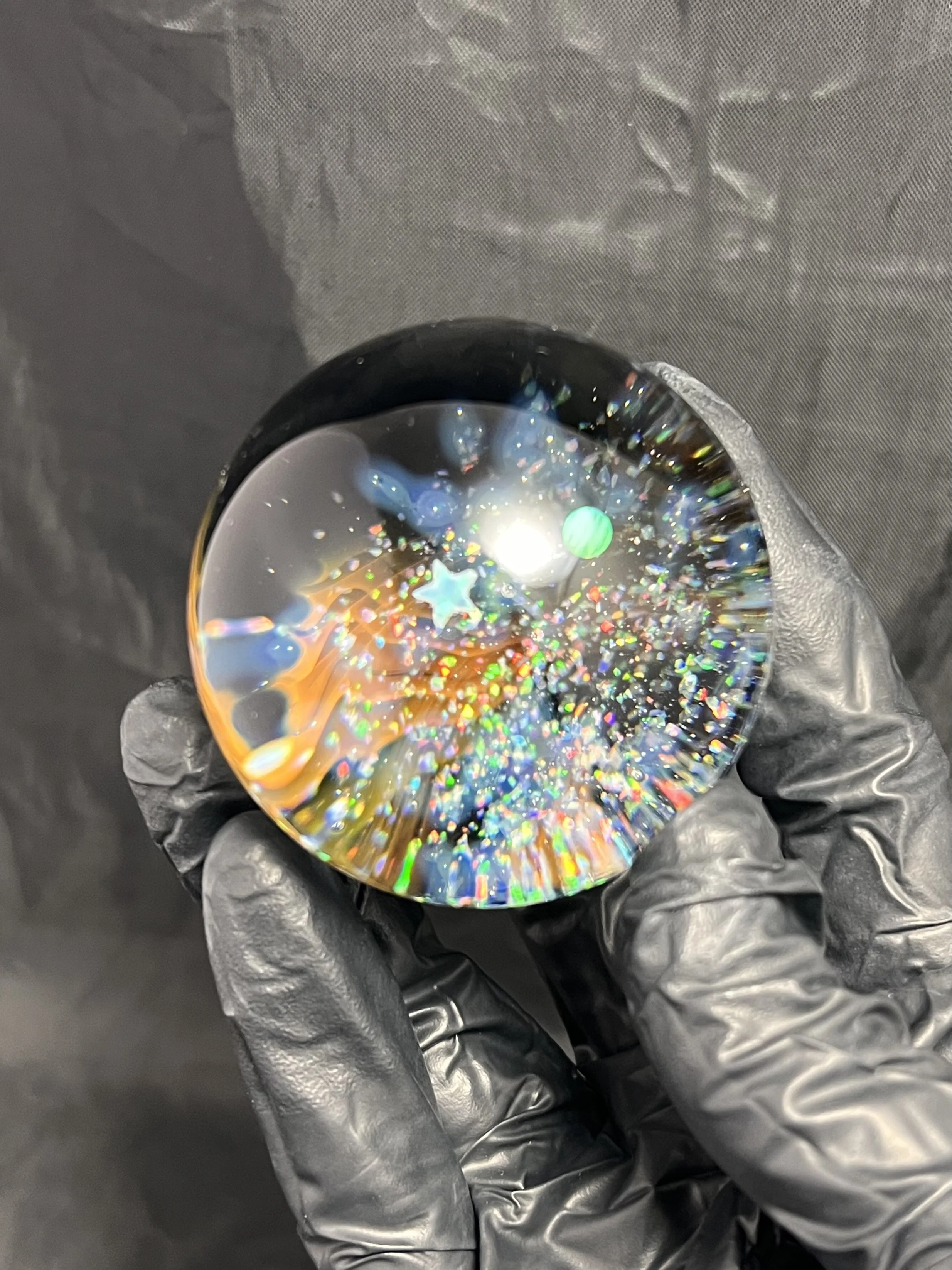 Large Space Glass Marble, Silver Stars, Opal Planet, Opal Star (56mm, with Stand) 2.2
