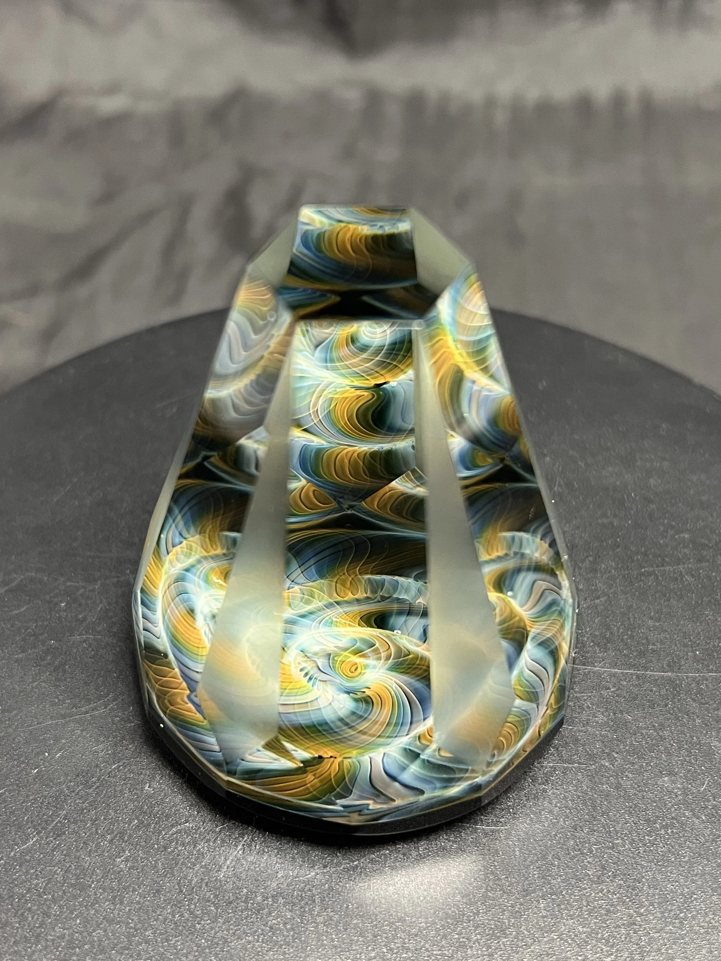 Handmade faceted fumed glass paperweight