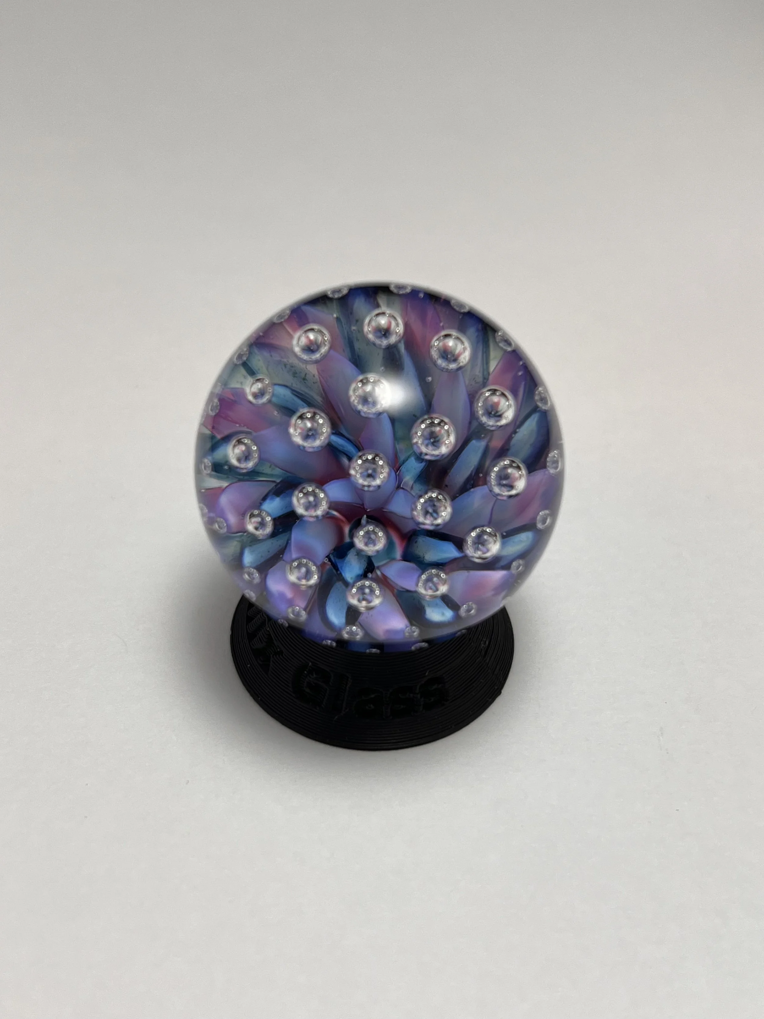 Purple, Pink and Blue Glass Airtrap Marble. Glassblown Art Marble. Jodi Sayles. Liquid Phoenix Glass