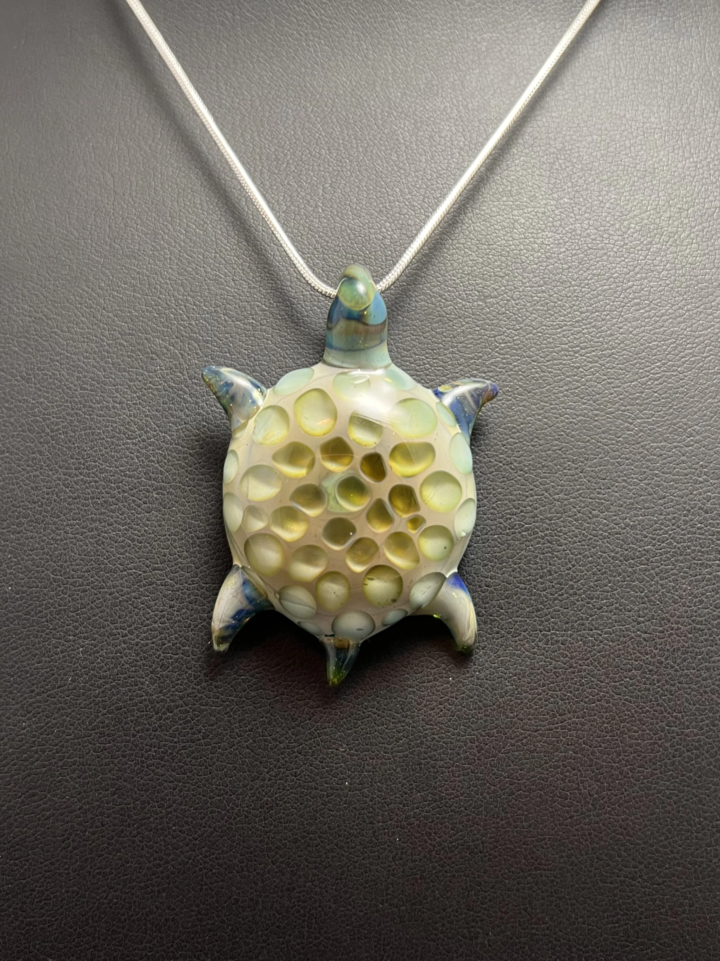 Glass turtle pendant necklace. honeycomb design. sea turtle. ocean friend. tortoise. lucky turtle