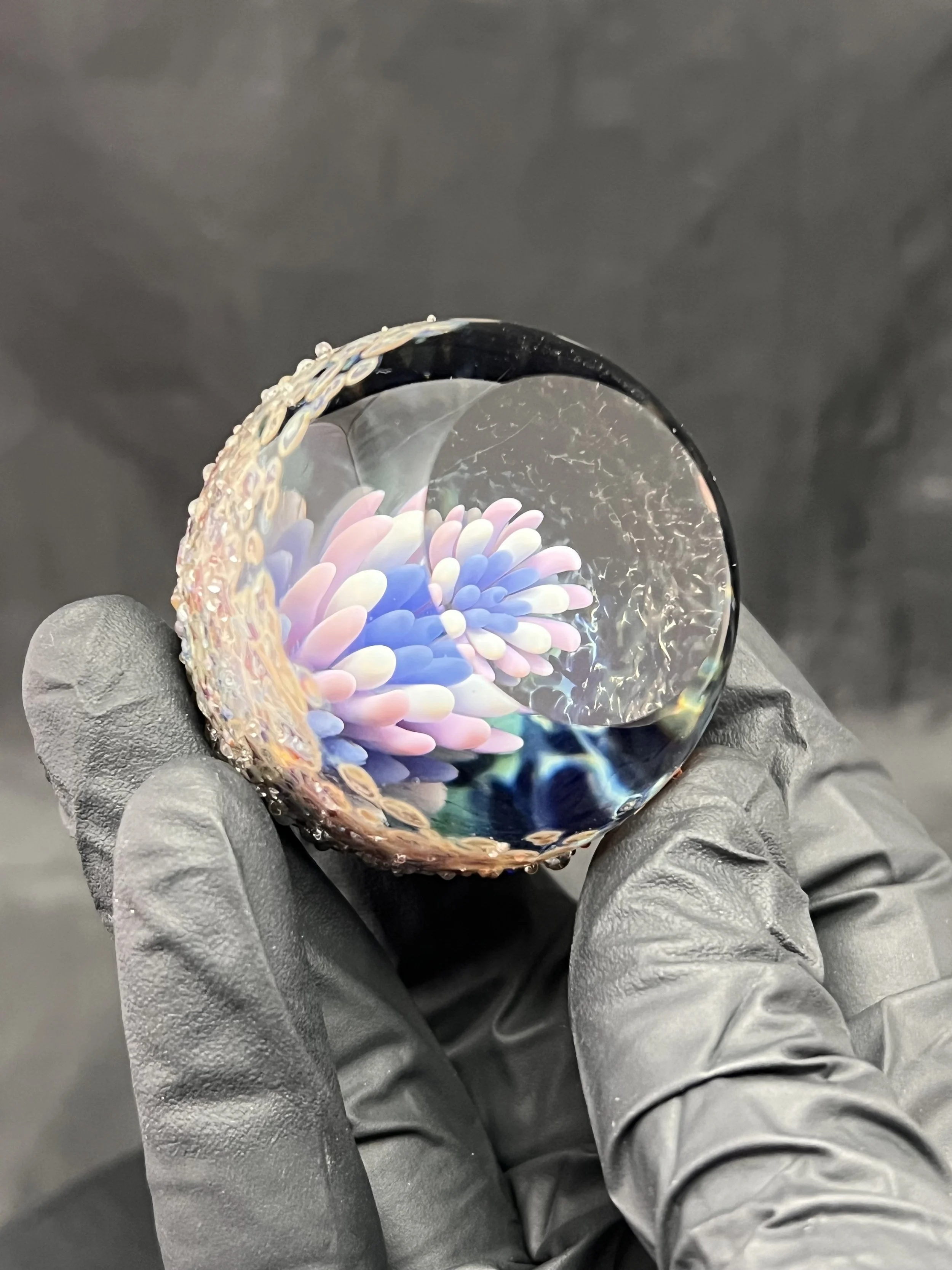 Glass geode marble with flower implosion - 1.77”/45mm