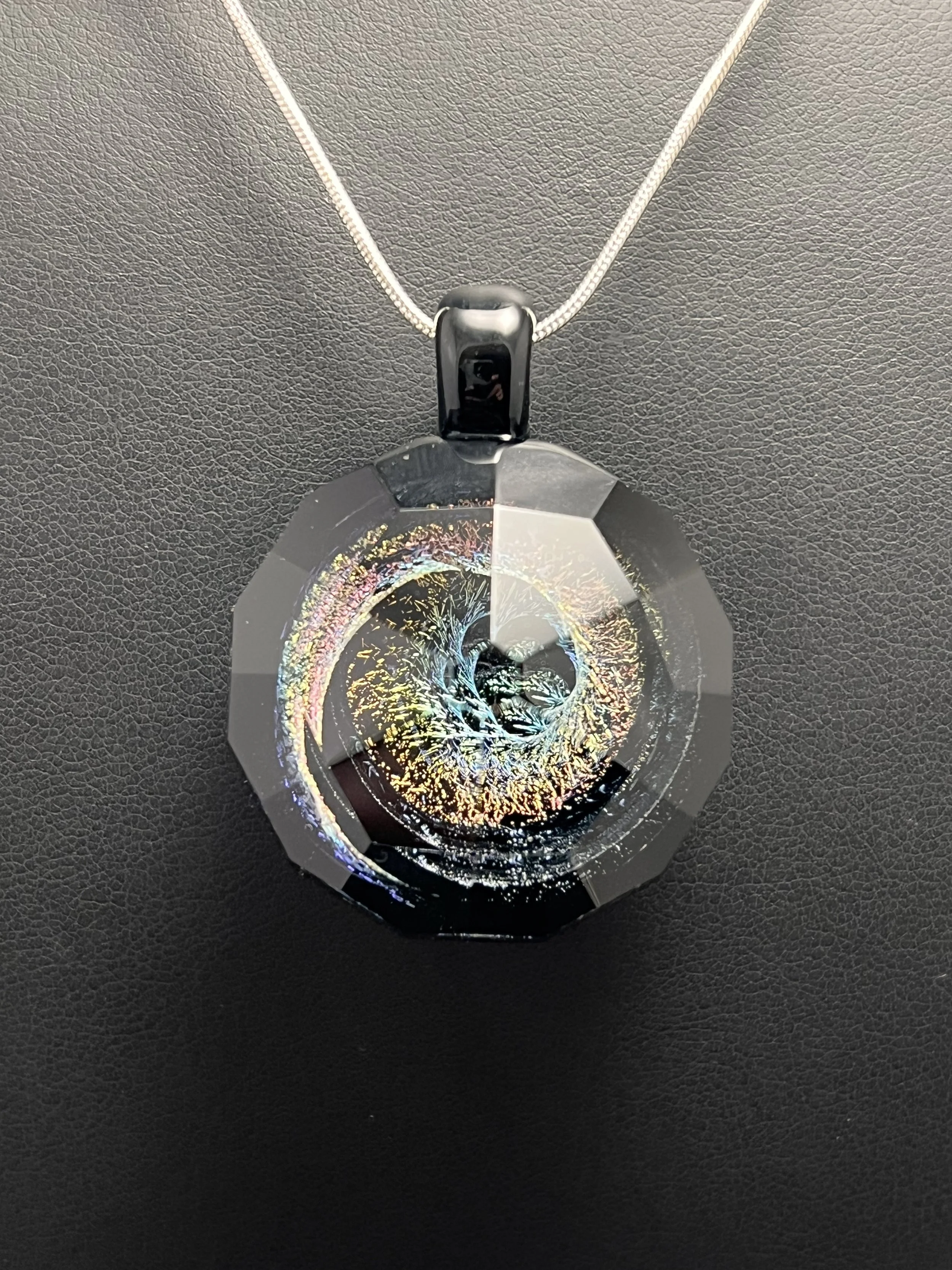 Glassblown Necklace Dichroic Glass Rainbow Facets Coldworked Lapidary