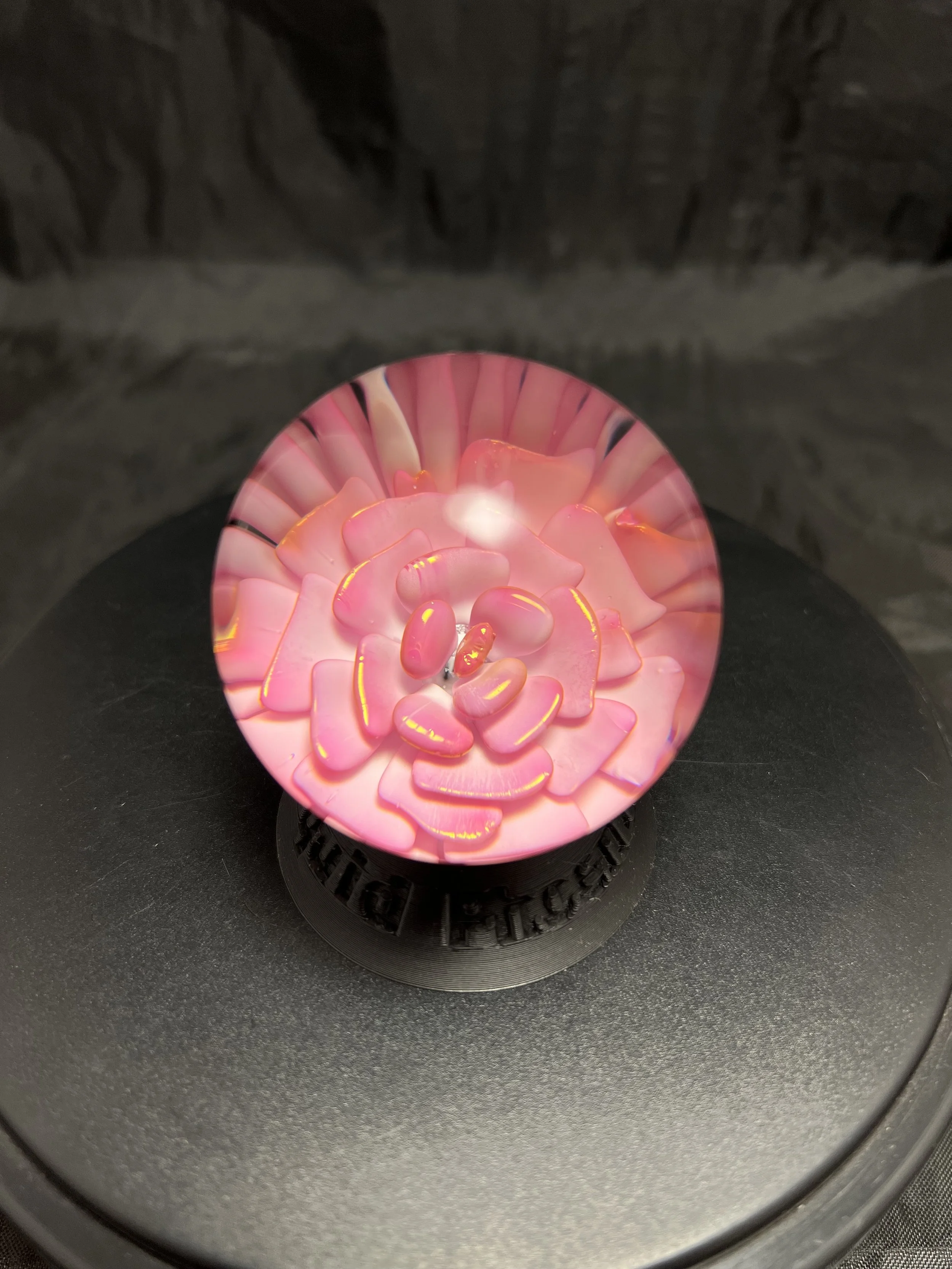 Pink Flower Marble - Gold Fumed Glass - Paperweight with Stand