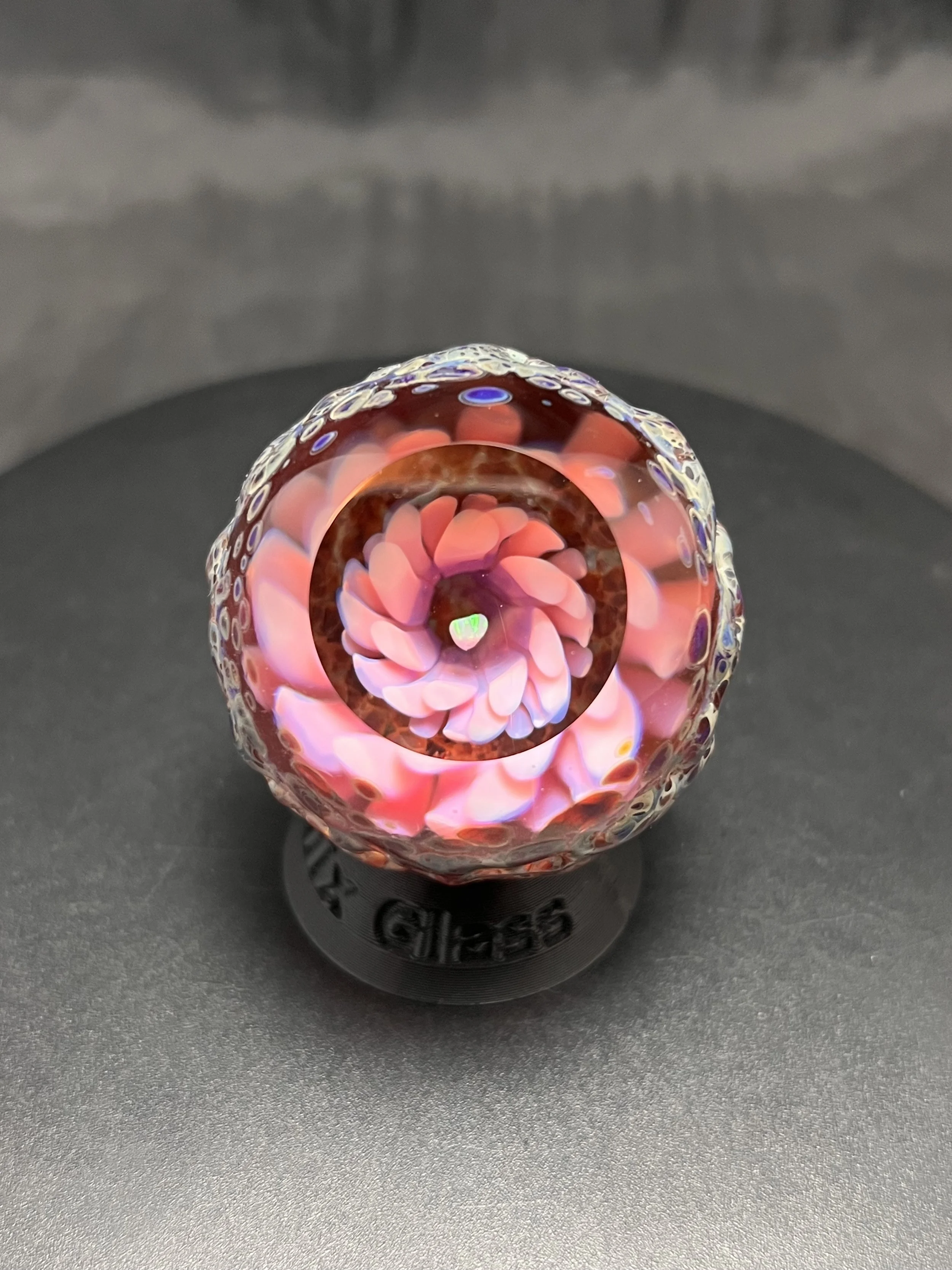 Glass Geode Marble: Flower Implosion, Tumbled Opal 1.7" (43mm) Handmade