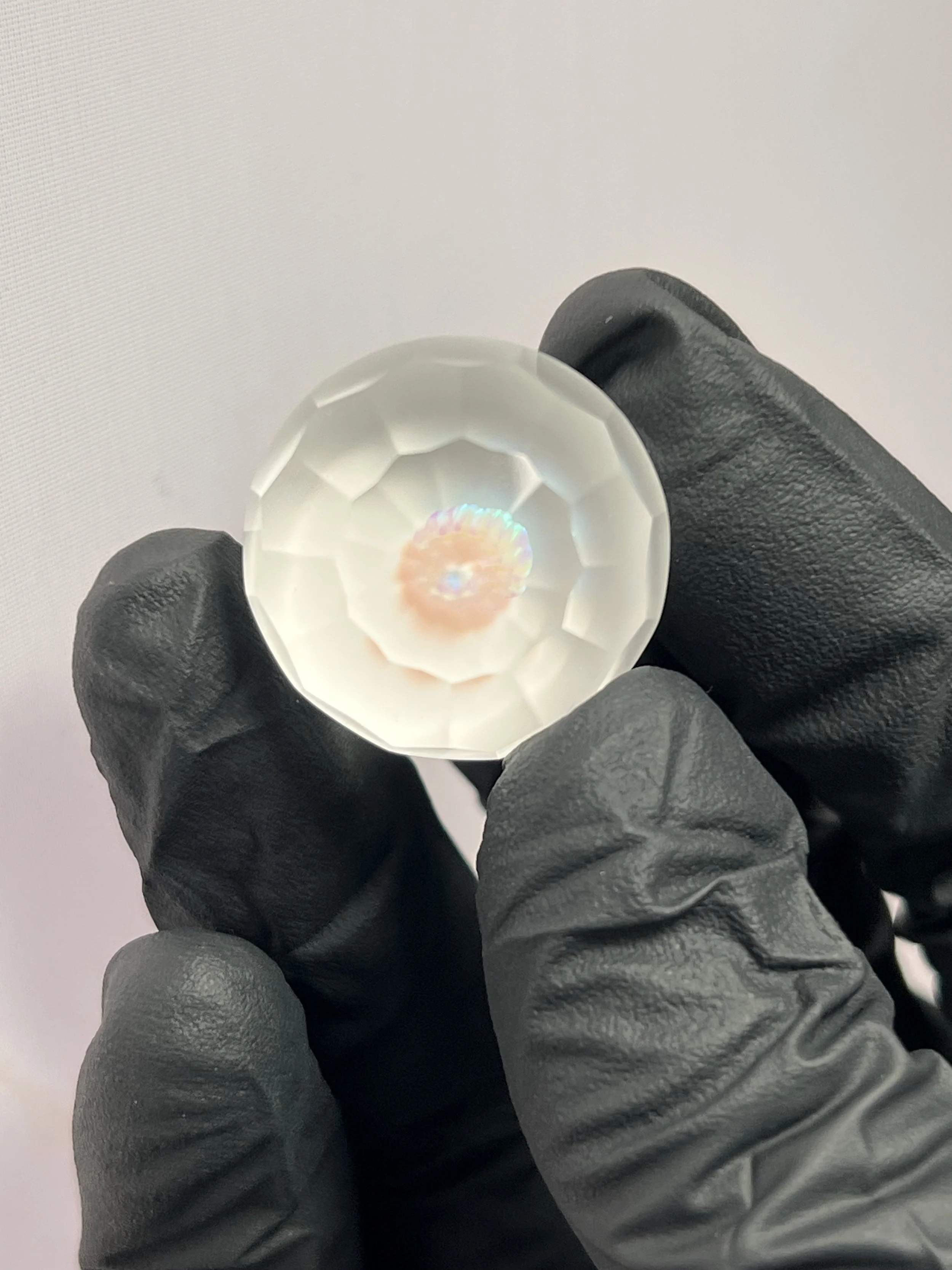 Lotus White Faceted glass Marble with Tumbled Opal
