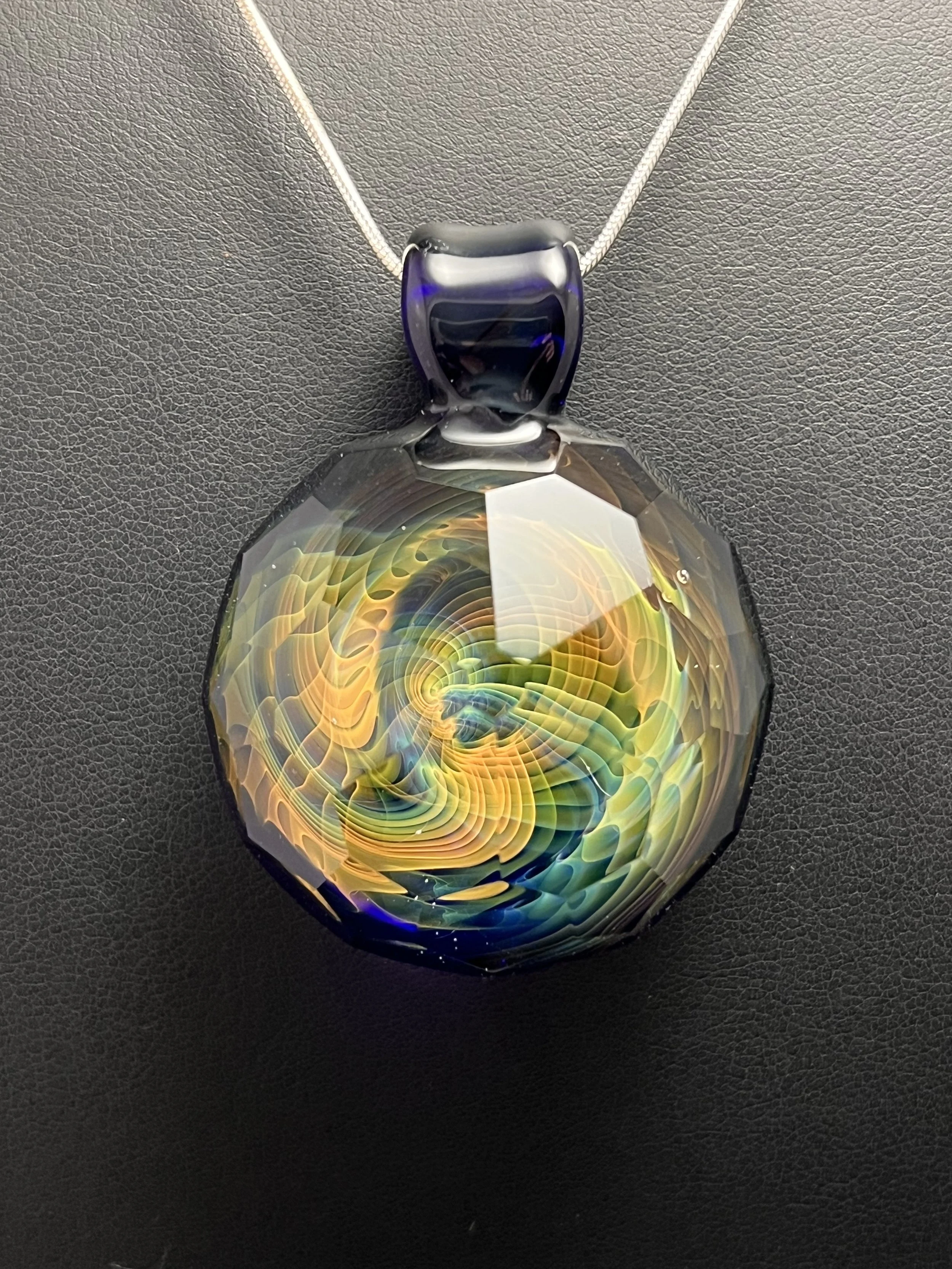 Handmade Glass Blown Fumed Glass Necklace with Facets