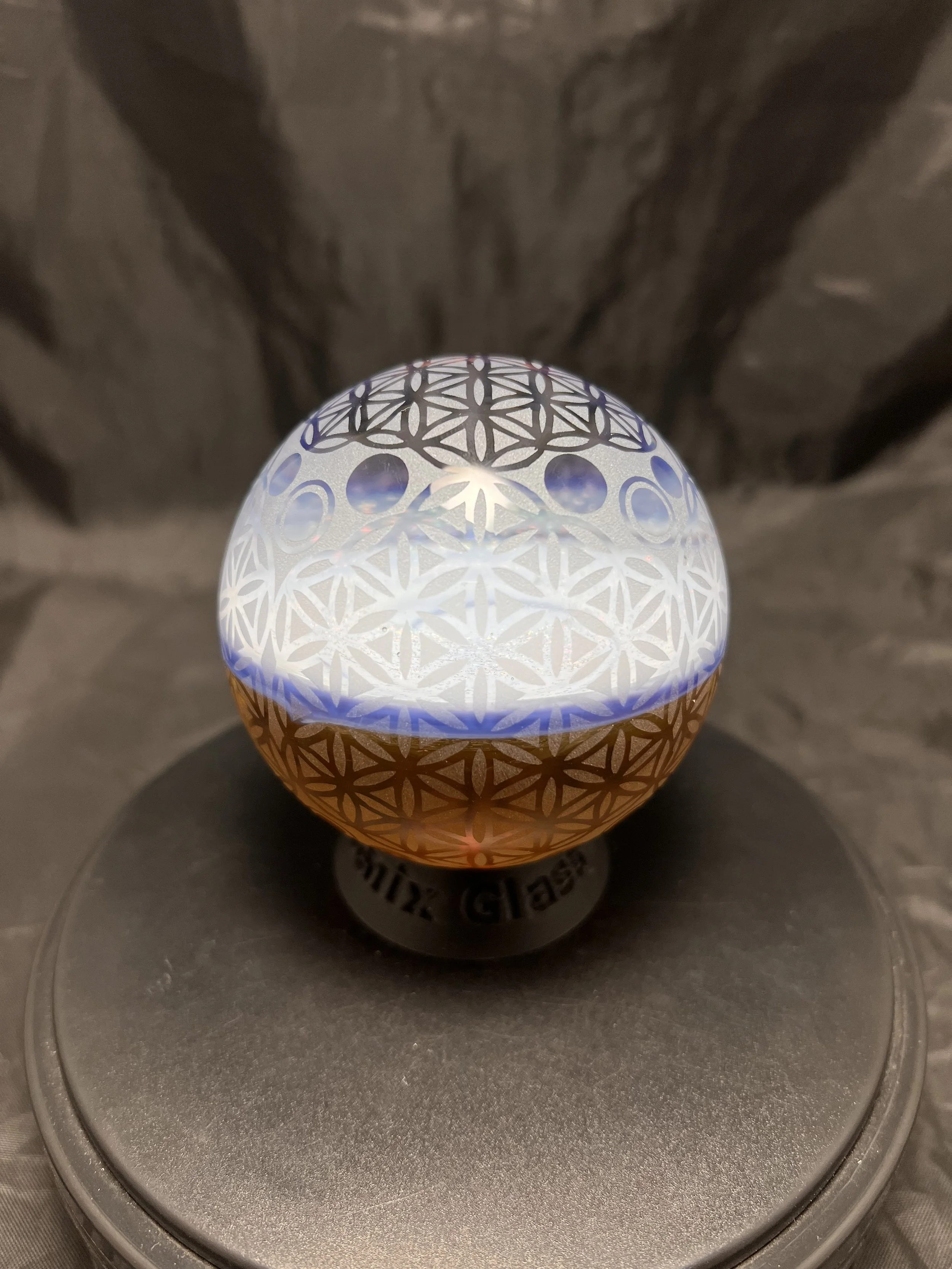 Huge 3" Sandblasted Glass Marble - Flower of life - Sacred geometry - Dichroic glass