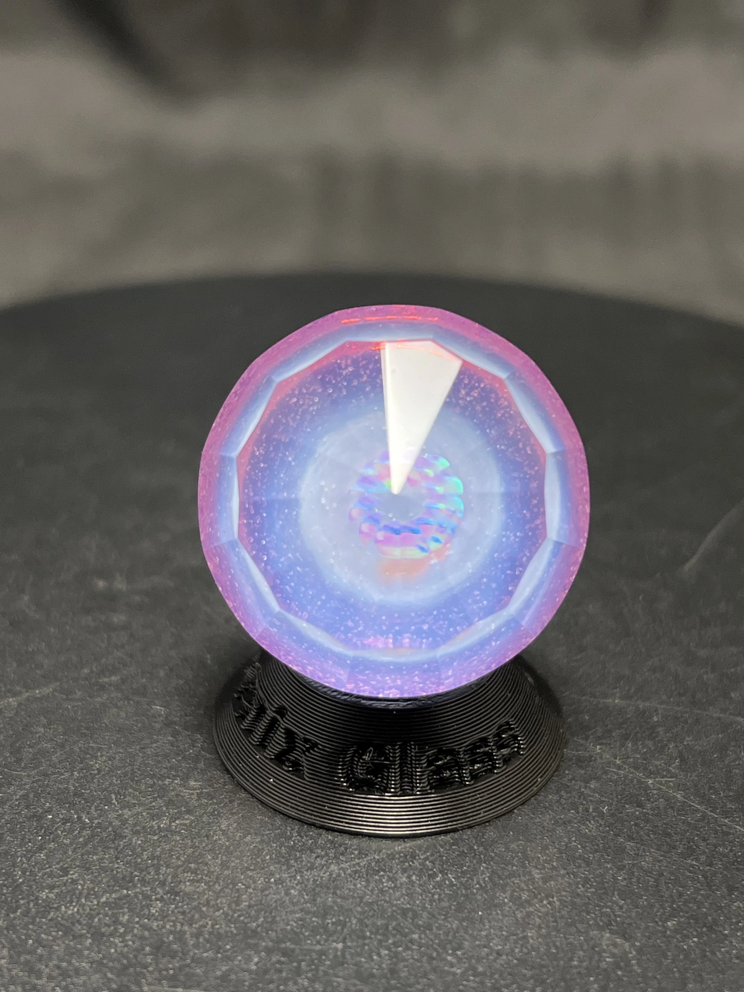 26.4mm Faceted Glass Marble with Tumbled Opal on Pink Slyme Glass