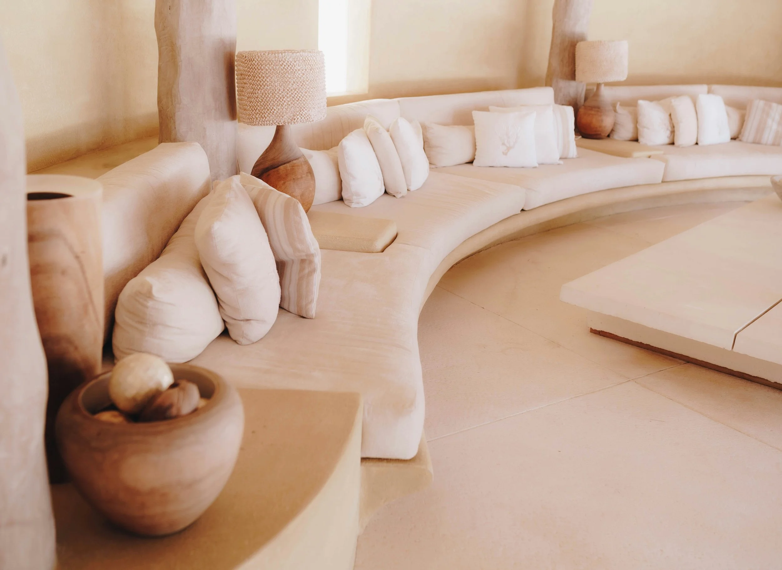 Curved modern sofa in a natural color palette