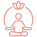 Line drawing of a person meditating in a lotus pose with a lotus flower above their head