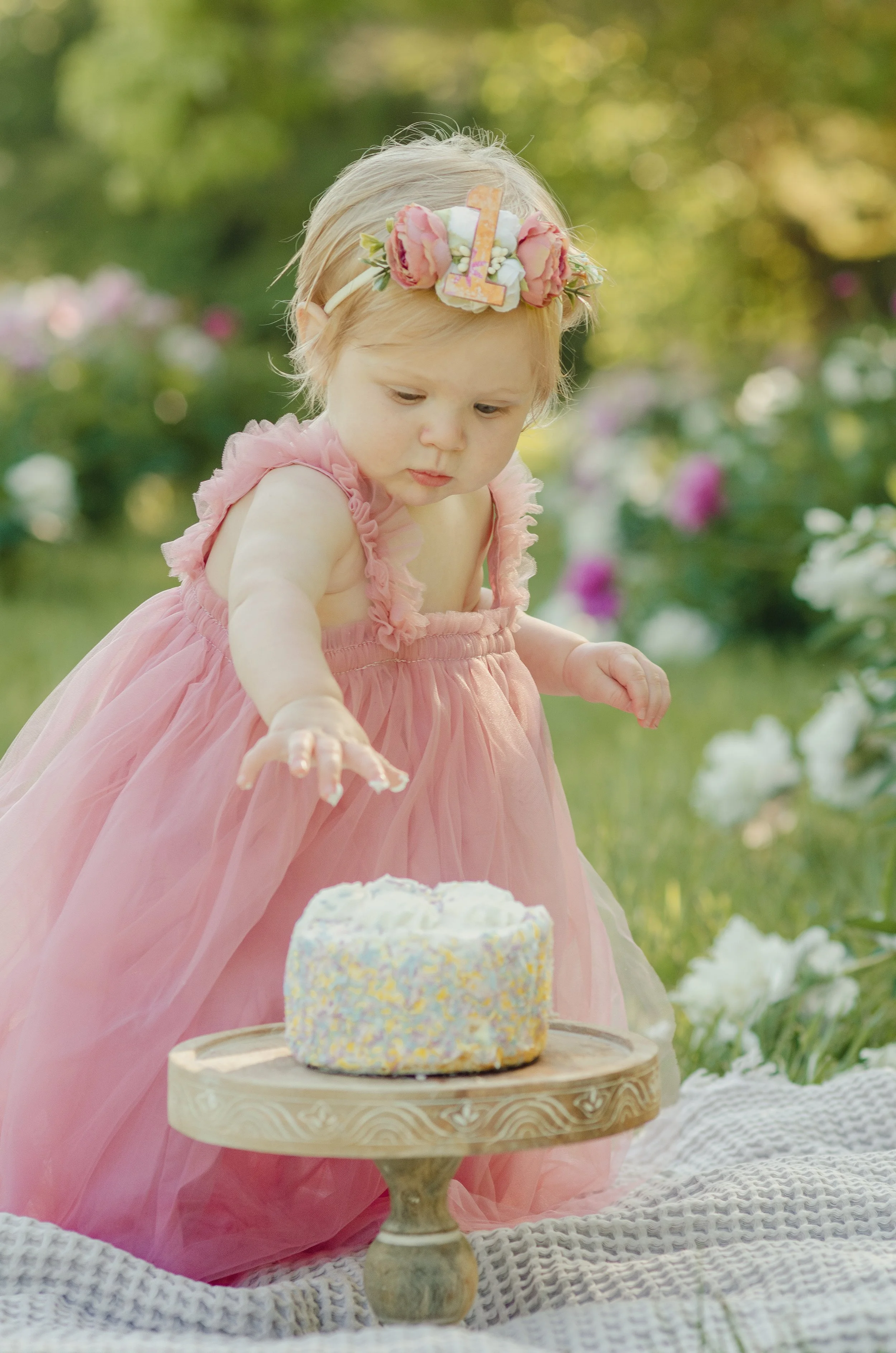 Smash cake photo session outdoors in knoxville Tennessee