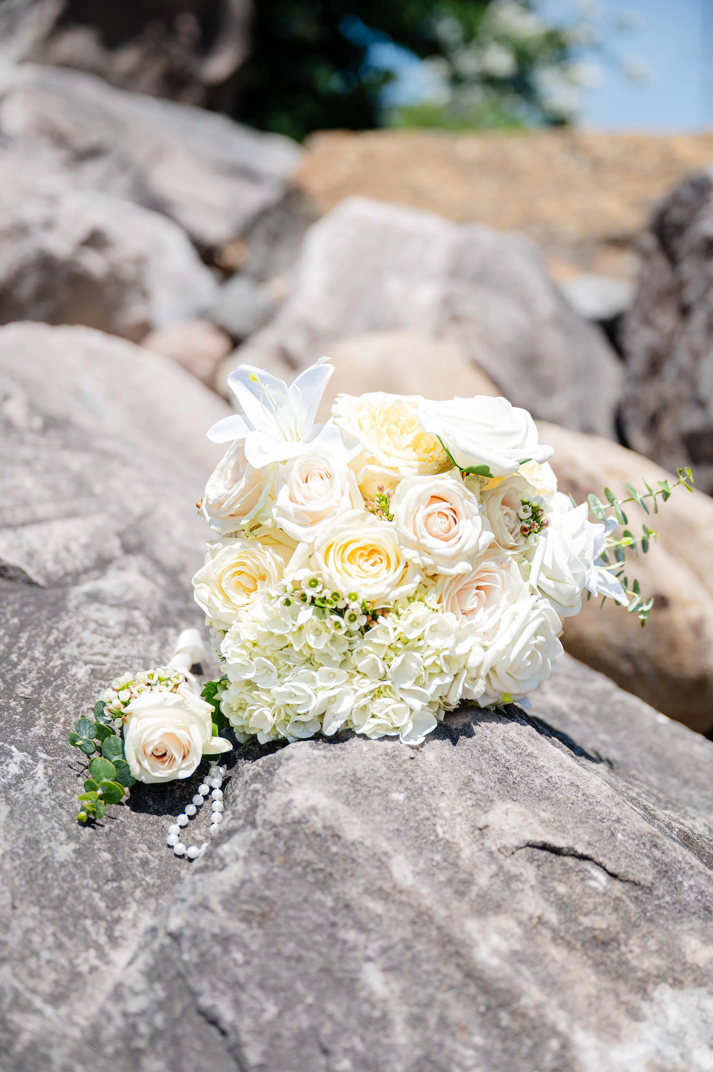 Detailed photo of wedding bride's bouquet and captured before the ceremony