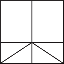 Geometric drawing of an outline square with sections divided by vertical, horizontal, and diagonal lines.
