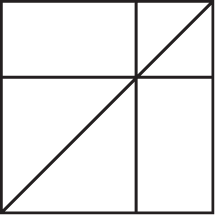 Geometric drawing of an outline square with sections divided by vertical, horizontal, and circle lines.