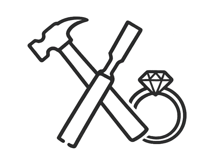 Geometric drawing of an outline square with sections divided by vertical, horizontal, and circle lines.