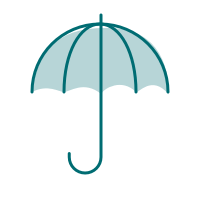 Regnbuefarget paraply.