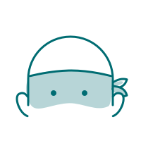 Tegnet ansikt av en person med ansiktsmaske og hansker, sett foran en svart bakgrunn.