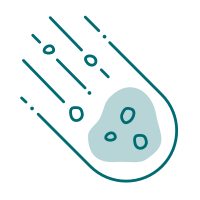 En meteor som faller mot jorden med en lyseblå farge og sporer bak seg.