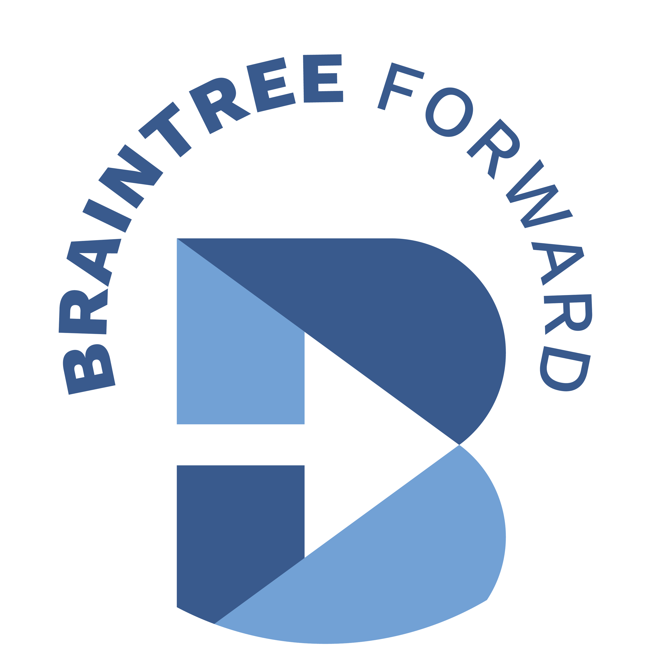 Close-up of a circular badge with the text around the top edge, partially visible, reading 'BEAUTIFUL FREE FOR' in blue uppercase letters, and a blue and light blue geometric shape in the center.