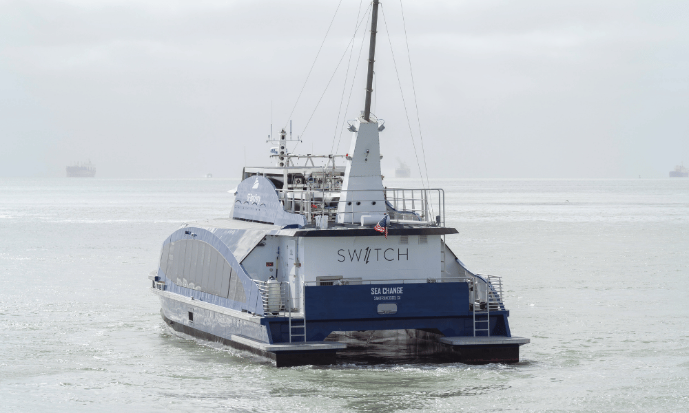 Sea Change hydrogen vessel on the water