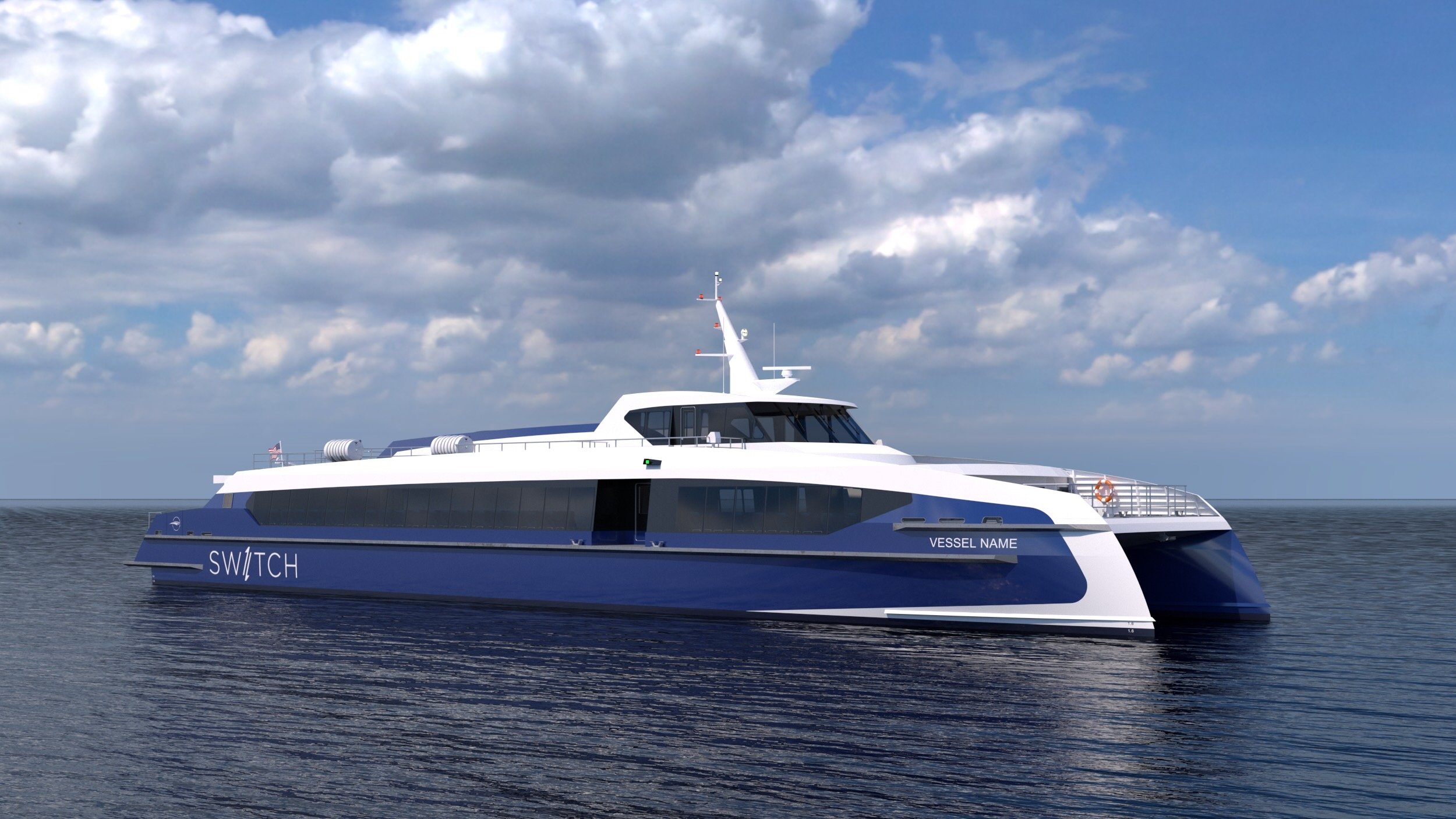 Rendering concept for SWITCH-300 hydrogen fuel cell vessel