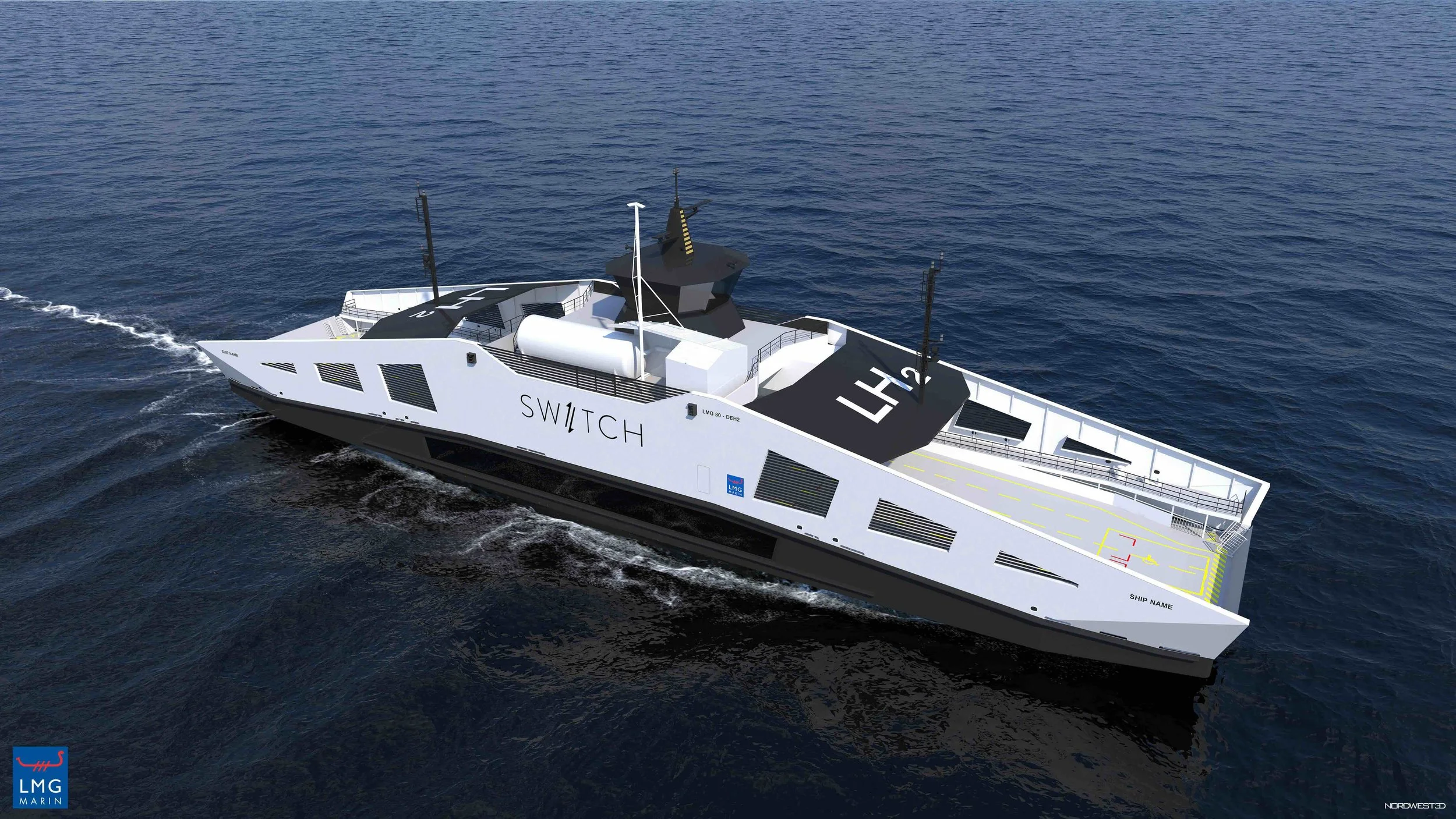 Rendering concept for SWITCH-RoPax hydrogen fuel cell vessel