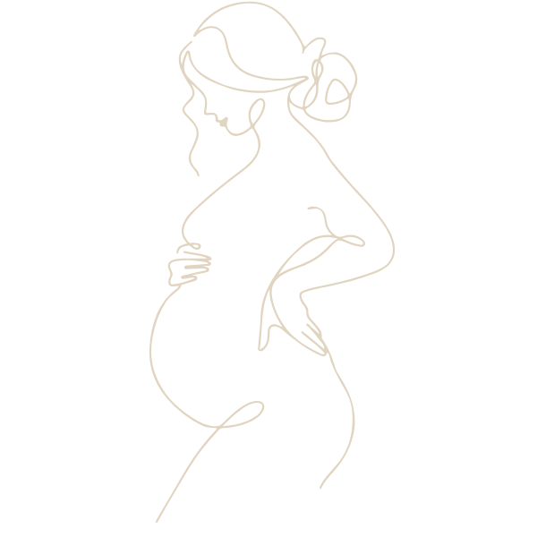 Line drawing of a pregnant woman with her hand on her belly.