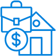 Icons of a house, a dollar sign, a bag of money, and a calendar.