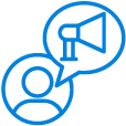 Icon of a person with a speech bubble containing a graph.