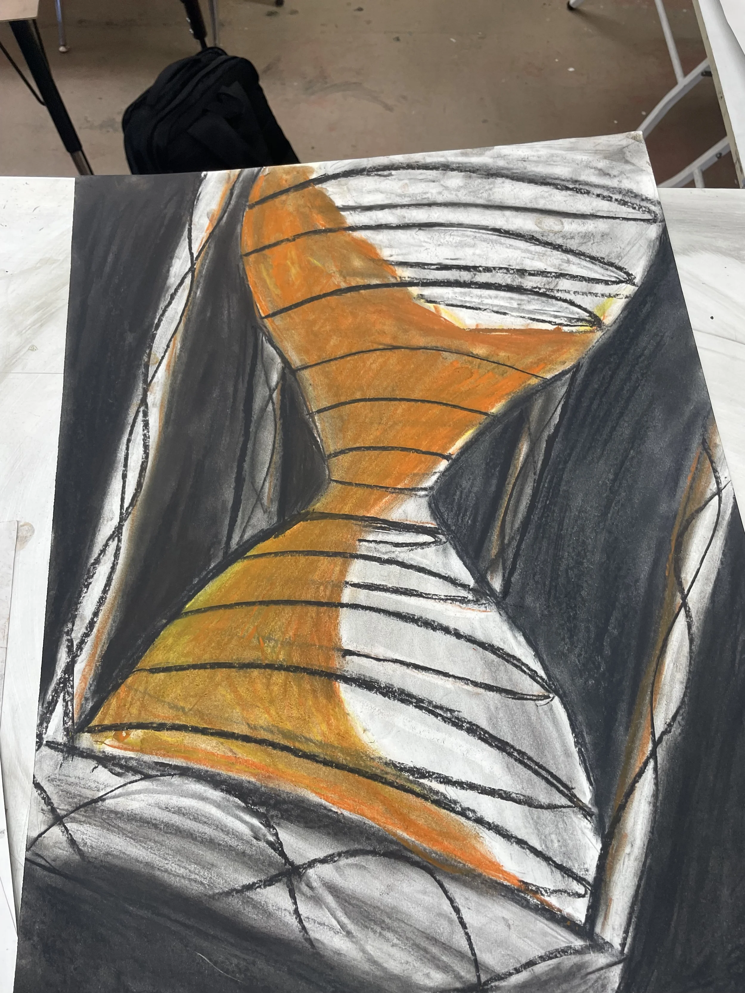 Charcoal Hourglass:

Charcoal and pastel drawing of an hourglass
