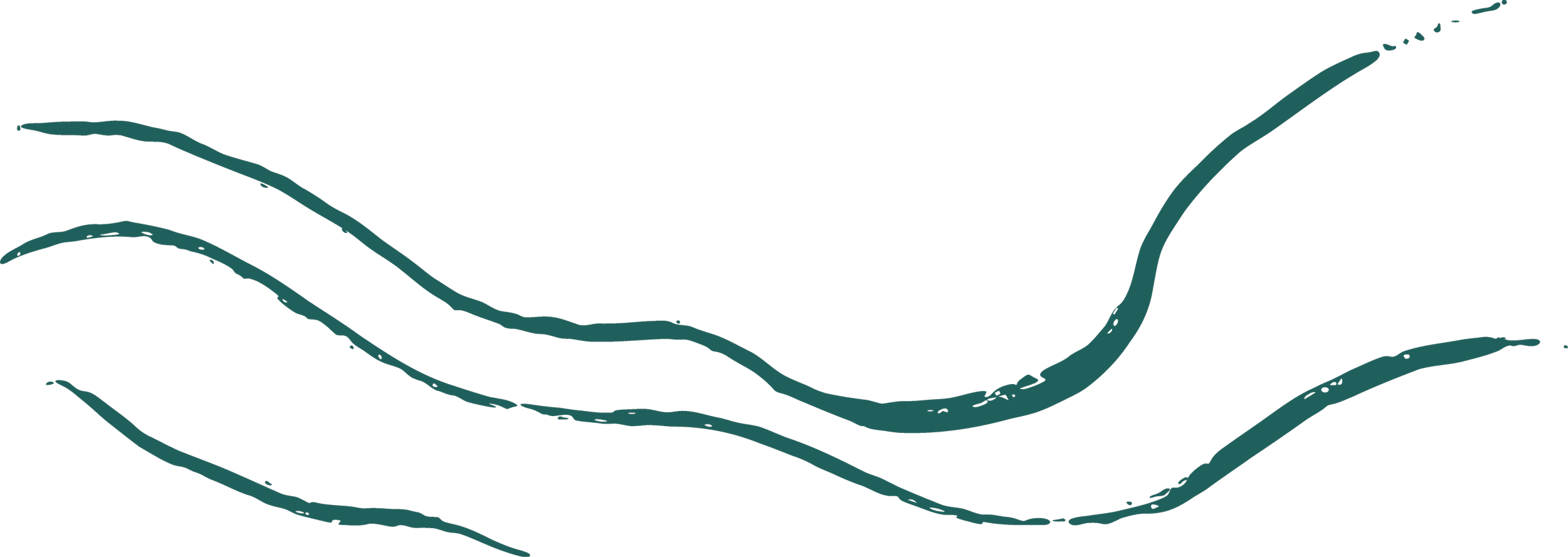 Stylized black and teal illustration of flowing river waves.