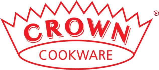 Crown Cookware logo with a crown design and red and white colors.